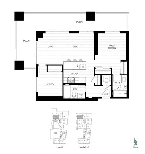Floor plan for 2 beds, 2 baths, 859 sqft